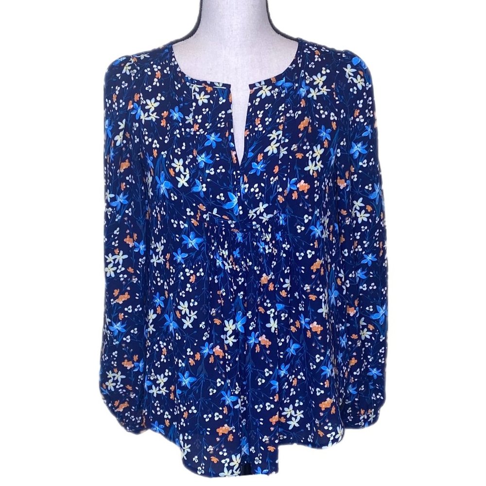 Gap Blue Flower Patterned Long Sleeve Blouse/Shirt NWOT
